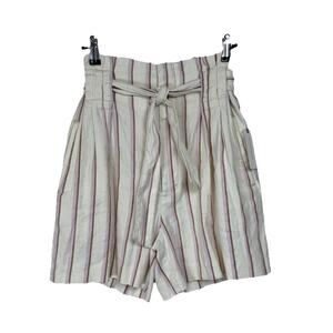 Anthropologie Linen Blend Shorts Paper Bag Waist Sz 4 Striped Pink Cream NWT